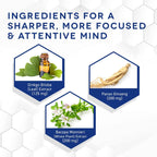 Ginkgo Biloba Supplements W/Panax Ginseng and Bacopa Monnieri - Focus Supplement for Mental Performance, Brain Health Supplements for Adults, 60 Ginkgo Biloba Capsules