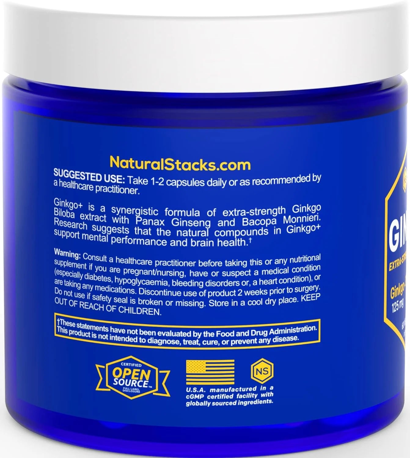 Ginkgo Biloba Supplements W/Panax Ginseng and Bacopa Monnieri - Focus Supplement for Mental Performance, Brain Health Supplements for Adults, 60 Ginkgo Biloba Capsules
