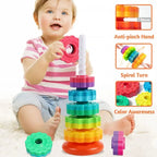 Children'S Tesori Stacked Rainbow Tower Colorful Rotating Gear Ring Large Size Building Blocks Puzzle Educational Toys 1-3 Years